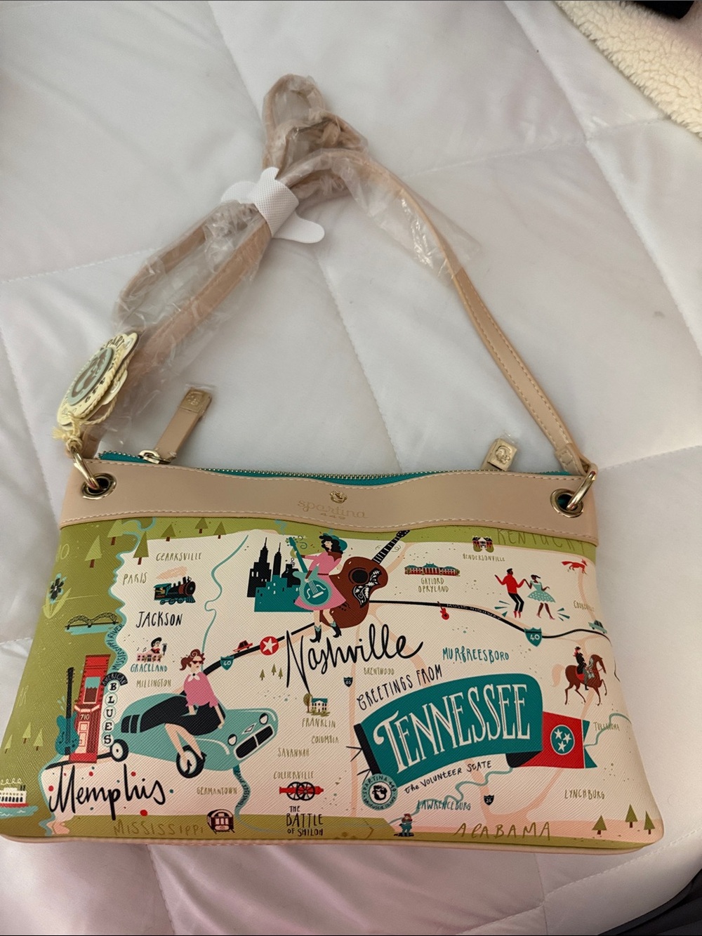 Spartina Nashville Tennessee Map Crossbody Bag - Beige & Green